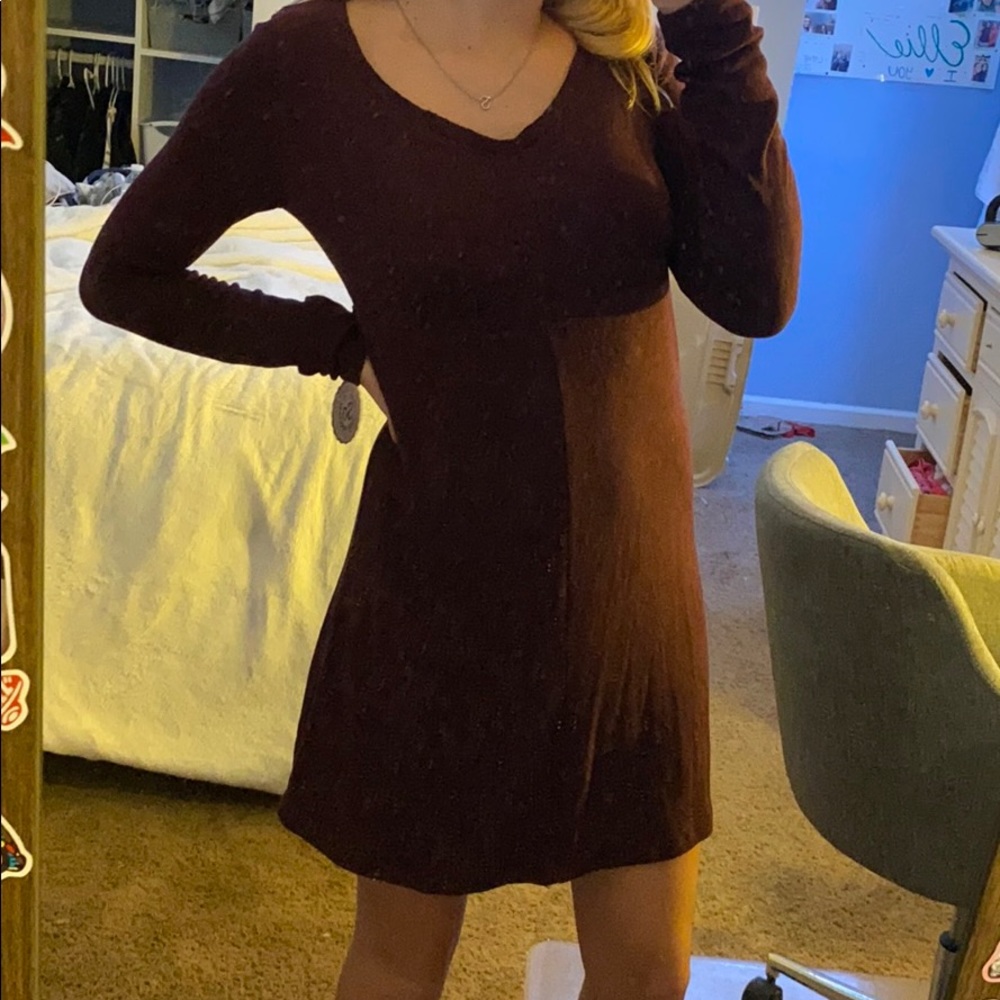 Maroon Long Sleeve Dress